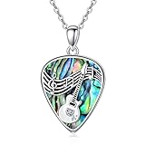 VONALA Guitar Pick Necklace with Abalone Shell 925 Sterling Silver Guitar Plectrum with Music Note Pendant Necklaces Jewelry Musical Guitarist Gifts for Women Men