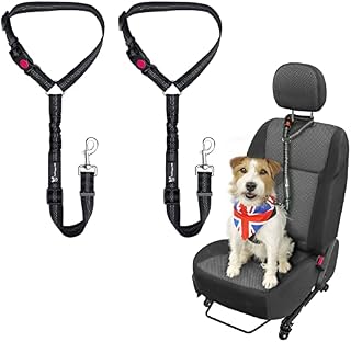 GoDoggy UK Headrest Dog Car Seat Belt - 2 Pack Adjustable Strong Safety Harness for Small, medium and large Pets - with Elastic Waterproof Bungee Buffer Lead