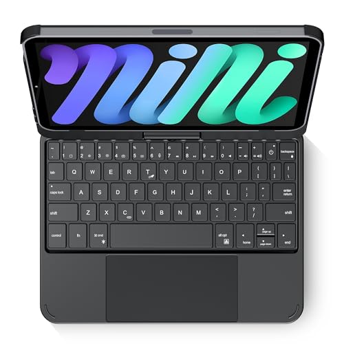 edaiser Swivel Keyboard Case for Apple iPad mini 6th 7th Gen a17 Pro, Compact Bluetooth Keyboard with RGB Backlit Trackpad - Kids Student Designed, 360° Rotatable Protective Cover, Black