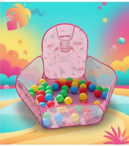 Mini Piscina de Bolinhas Rosa + BOLINHAS Coloridas com Cesta de Basquete Interativo Dobrável Infantil Para Crianças Portátil Brinquedo Presente Meninas Brinquedo Educativo Para Parques, Quarto, Férias