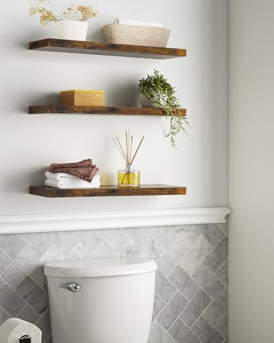 Image of BAYKA Floating Shelves for Wall, 22.5 Inch Rustic Wood Wall Mounted Shelving for Bathroom, Bedroom, Living Room, Kitchen & Book, Hanging Display Decor Shelf with 22 lbs (Rustic Brown,Set of 3)