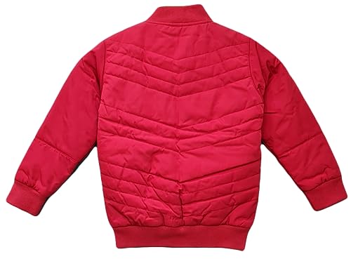 Image of Girls Puffer Color Block Jacket Polyester Lining Padded & Quilted Full Sleeve Zipper Jacket Winter Wear in Red Color