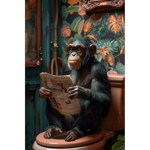 Décoration murale singe aux toilettes sur toile imprimée Ceanothe