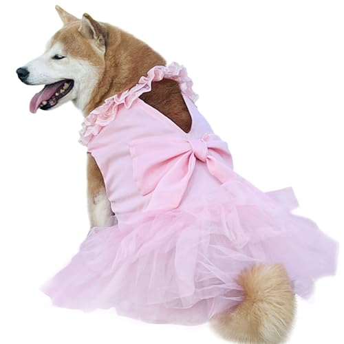 UOSIA Luxury Dog Tulle Dress - Cute Princess Lace Wedding Dress with Flower Bowknot Multi-Layer Princess Tutu Skirt for Large Dogs - Pink, 3XL