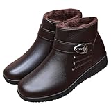 Damenstiefel, Leder, flach, runde Spitze, kurze Stiefel, warmes Futter, Plüsch, Reißverschluss, rutschfeste Sohle, bequem, Winter, Herbst, braun, 35 EU