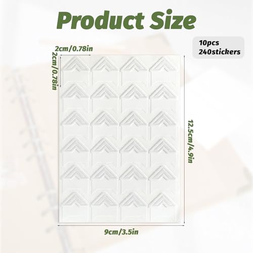 240 Pcs White Photo Corner Stickers, 10 Sheets Acid Free Mounting Photo Corners for Scrapbooking Self-Adhesive Picture Stickers for DIY Scrapbook Album Picture Frames Journal Supplies - Thumbnail 2