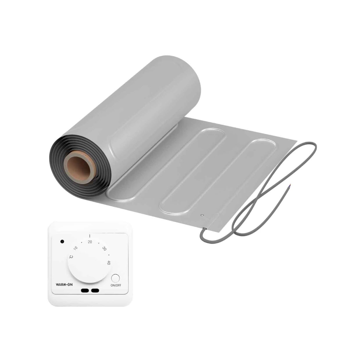 Calefacción eléctrica por suelo radiante: Estera calefactora de dos núcleos con lámina de aluminio WARMON ALU 150 W/m², parqué, laminado con termostato AC3082H analógico, blanco, termostato: AC3082H,
