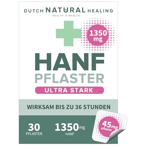 Hanf Pflaster Ultra Stark - 30 Topische Transdermale Haut-Pflaster - 1350mg Bio Hanf - 45mg pro Pflaster - Bis zu 36 Std. Tragezeit - Diskrete Wellness-Pflaster