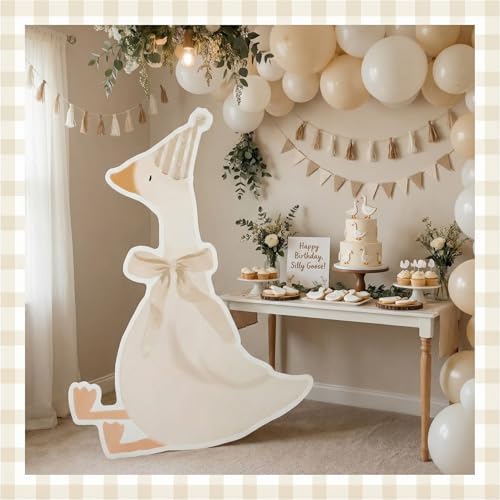 Image of Croblissful One Silly Goose Party Decorations 1st Birthday Backdrop Duck Animal Background Prop for Birthday Baby Shower Party Supplies(Beige,Goose)