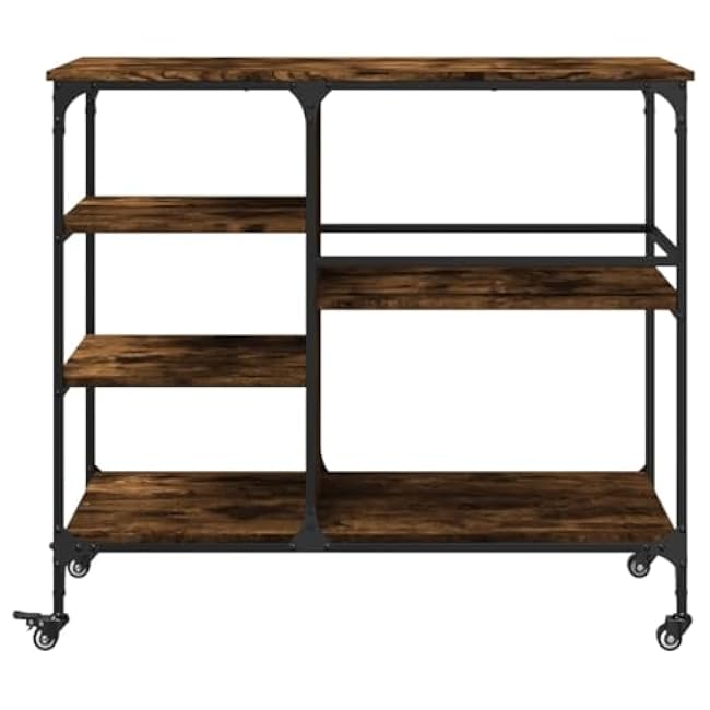 Kitchen Trolley,39.4 X 17.7 X 35.2 in Kitchen Cart with Storage Wooden Food Prepping Cart Trolley for Dining Room,Smoked Oak-qyVH2UTf