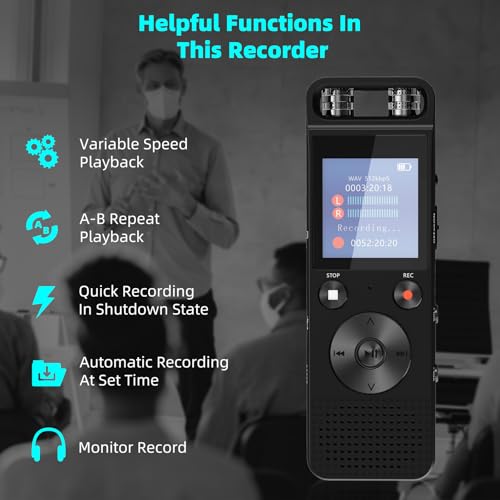 InTessry Gravador De Voz Digital, Gravador De Voz Com Chip Inteligente Anc, Dispositivo De Gravação