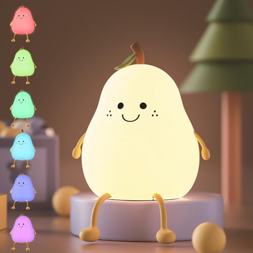 Image of Cute Silicon Pear Light | Soft Silicone & Dimmable LED, Rechargeable Night Light with USB Cable, 7 Color Changing, Soft Light for Baby, Kids & Home & Living Room