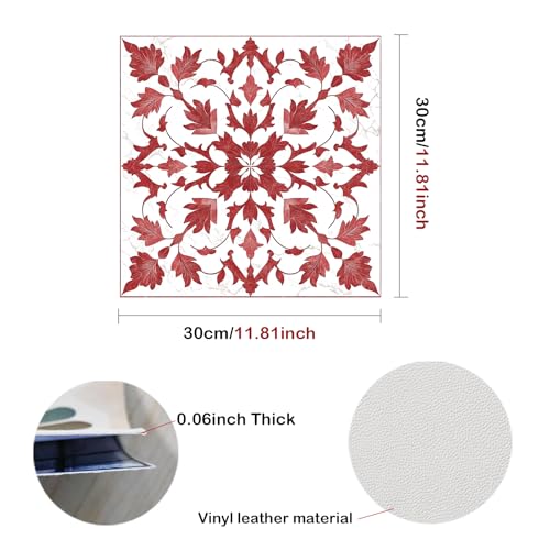 Image of Nuxovilar Peel and Stick Vinyl Floor Tiles, 11.8 inchx11.8 inch | Red Leaf Floral Pattern, 10-Pack Self-Adhesive Flooring