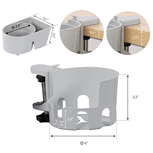 Home Queen Desk Cup Holder Clamp, Desk Accessories & Workspace Organizers for E-Sports Table, Desks, Camping, Set of 2, Grey