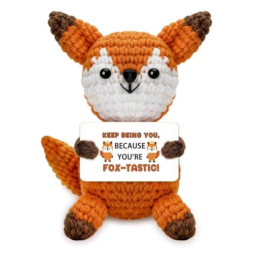 Qucibm Small Friendship Inspirational Graduation Birthday Gifts for Women Men Emotional Cheer Support Positive Handmade Crochet Animal Fox Gift for Friend Bestie Coworker BFF Student