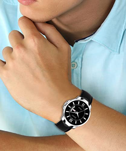 Image of Jaxer Leather Strap Analog Wrist Watch for Men (Blue /Black /Tan /Brown)