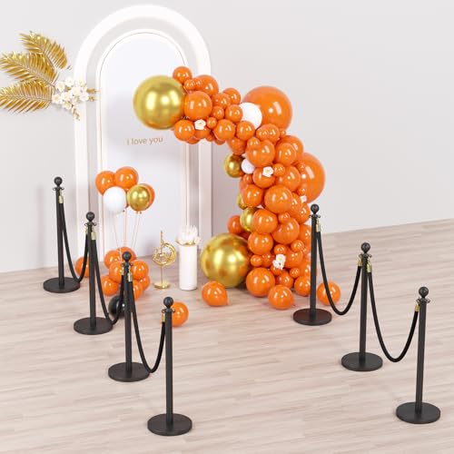 Tripolss 8 PCS Stanchions and Velvet Ropes, Black Posts 5 Feet Crowd Control Barriers, Stainless Steel Poles for Carpet Themed Party Decoration (Black)