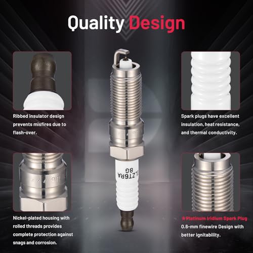 Image of BDFHYK 94769 Platinum Iridium Spark Plugs Compatible with 2013-2014 Fusion 2014-2019 Fiesta 2013-2016 Escape 2014-2016 Transit Connect 1.6L L4 Replacement for ILZTR6A8G 31330405 Set of 4