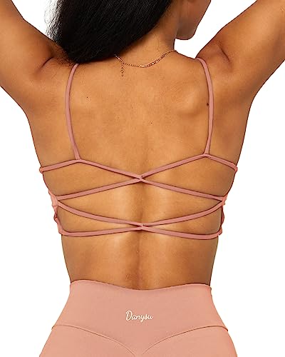 Danysu Womens Backless Sports Bra Open Back Workout Top Light Support Strappy Sport Bra Cute Gym Clothes Crisscross Peach Pink M #TOP7