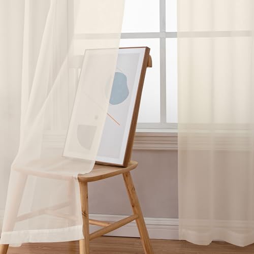 Image of Chyhomenyc Cream Sheer Curtains 78 Inches Long 2 Panels Set for Living Room, Light Filtering Voile Lightweight Bedroom Curtains, Rod Pocket Solid Window Treatment Drapes, Each 42W x 78L