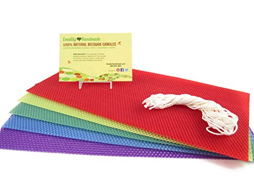 Make Your Own Beeswax Candle Starter Kit - Includes 5 Full Size 100% Beeswax Honeycomb Sheets in Assorted Colors and Approx. 6 Yards of Cotton Wick. Each Sheet Measures Approx. 8