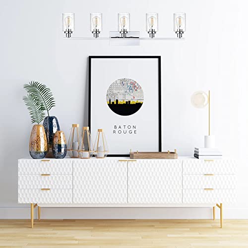 Image of MELUCEE 5-Light Chrome Bathroom Vanity Light Fixtures with Bubbled Glass Shades and Metal Base, Modern Bathroom Lights Over Mirror Indoor Wall Sconces for Kitchen Foyer (Patent No.: US D963914 S)