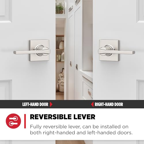 Image of Kwikset Casey Dummy Door Handle, Single Sided Lever for Closets, French Double Doors, and Pantry, Satin Nickel Non-Turning Reversible Interior Push /Pull Lever, with Microban Protection (Pack of 12)
