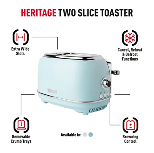 Haden Heritage Blue Toaster 2 Slice - Reheat, Cancel and Defrost Functions - Stainless Steel Housing Retro Toaster - Variable Browning Control 2 Slice Toaster - Image 4