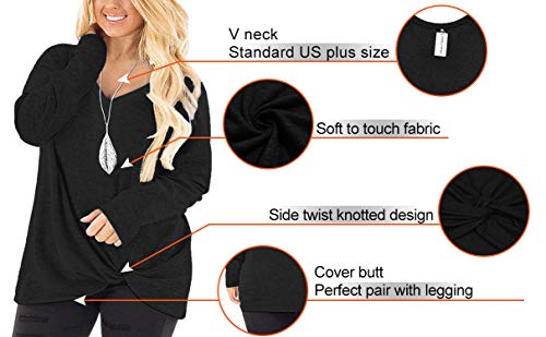 Image of DOLNINE Womens Plus Size Knotted Tops Long Sleeve Tee Shirts Loose Casual Blouse