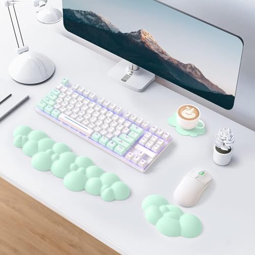 Image of Attack Shark Cloud Keyboard Mouse Wrist Rest with Coaster Set,Ergonomic Palm Rest Combo for Pain Relief, Non-slip,Ultra-Soft Memory Foam Wrist Cushion Support for Comfortable Typing /Gaming-Light Green