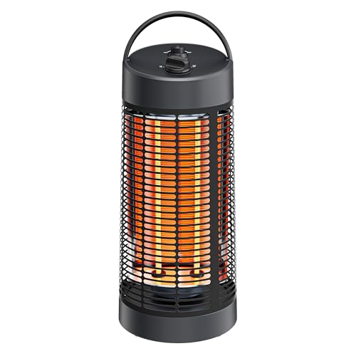 Outdoor Electric Patio Heater, Portable Infrared Heater with 600W/ 1200W Adjustment, Tip- Over Protection, 1s Heating Carbon Fiber Tube Heater for Backyard, Garage, Black
