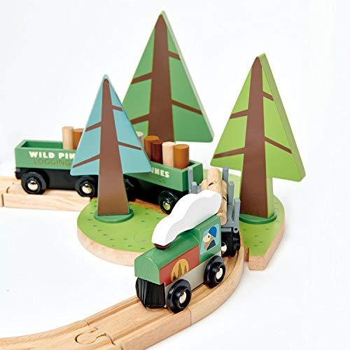 Tender Leaf Toys - Wild Pines Train Set - Stunning Wooden Lumberjack Style Toy Train Set for Age 3+
