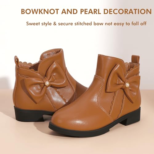 PANDANINJIA Toddler/Little Kid Girl's Clara Fashion Short Ankle Boots Pearls Bow Dress Booties with Zipper3