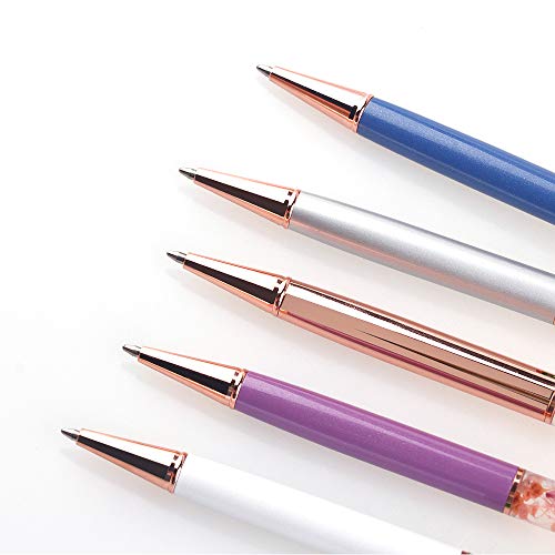 Ballpoint Pens,5 Pieces Dynamic Liquid Flower Pen Refillable Black Ink with Retro Floral Pen Clip for Desk Accessories