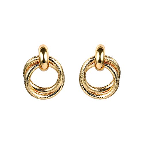 Women Double Layered Earring Round Stud Earring Personality Gold Twist Earrings Ladies Jewelry Girls Gift