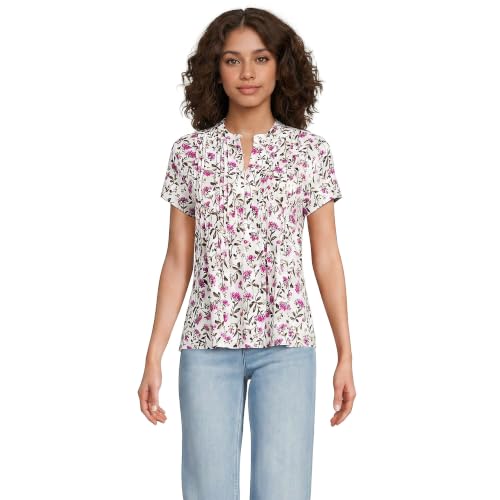Image of Women's Short Sleeve Lightweight Jersey Button Pintuck Top