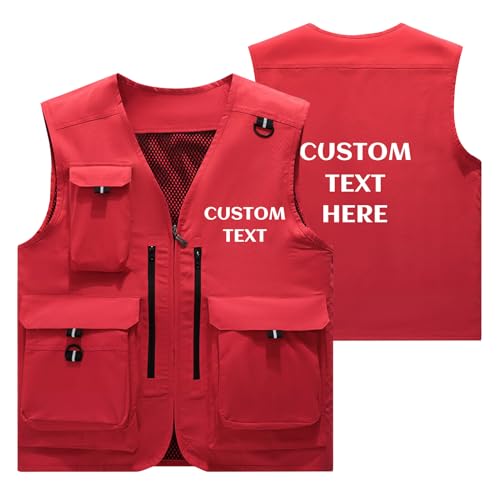 Custom Men's Fishing Vest Casual Travel Outdoor Work Photo Vest Jacket with Multi Pockets Add Your Logo Text