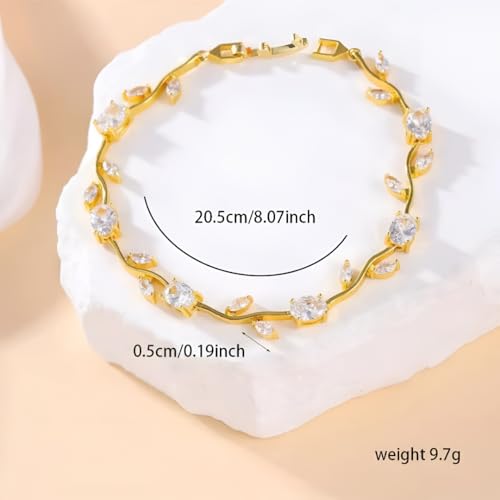 Image of Inites Fairy Bloom Floral Tulip Bracelet With White Clear Crystal Stones For Girls & Women | Elegant Anti Tarnish Golden Chain Link Floral Branches Bracelet Lightweight Jewelry For Daily Wear & Gifts