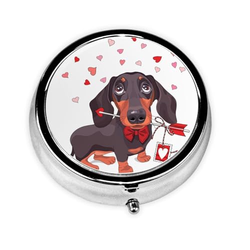 ピルケース 携帯用 薬ケース 薬箱 薬 飲み忘れ防止 ピルケース ダックスフンド 子犬 犬 動物 愛 矢印 丸い 日常の医療のために ビタミン&サプリメント 旅行にやさしいピルボックス