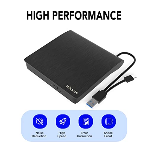 Wbacon Usb 3.0＆Type C External Dvd Drive Cd/Dvd +/-Rw Optical Drive,Slim Portable Dvd Cd Rom Rewriter Cd Burner For Laptop Desktop Pc Windows 11/10/7 Mac Os Linux Os #TOP4
