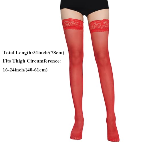 Image of Thigh High Stockings Lace Top, Women's Semi Sheer Sexy Stay Up Halloween Lingerie Thigh High Stockings
