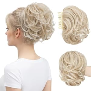 Claw Clip Short Ponytail Messy Bun Hair Piece Bendable Hair Branch Extensions Fluffy Wavy Curly Synthetic Versatile Cream Blonde Hairpieces