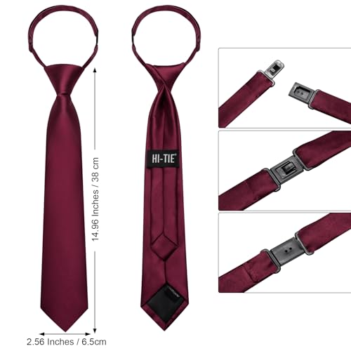 Image of Hi-Tie Pretied Boys Ties Solid Color Kids Adjustable Necktie Lapel Pin Clip Set Age 8-12 Wedding School Graduation
