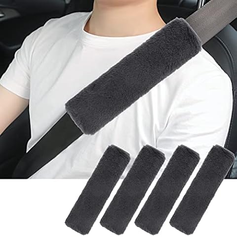 XAVSWRDE 4 PCS Car Seat Belt Pad Cover Car Safety Seat Belt Strap Shoulder Faux Rex Rabbit Fur Seatbelt Protector Cushion Soft Comfort Harness Pads for Adults Children, Protect Neck and Shoulder, Gray Cover