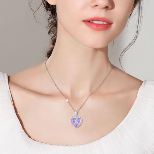 Ahiller Heart Initial Necklace,Crystal Diamond Letter Pendant,19"-21" Adjustable Necklaces for Women Trendy Name Jewelry Purple2