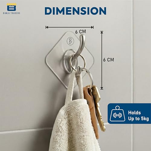 Image of Self Adhesive Wall Hooks - No Drill, Waterproof & Rustproof |Wall Hanging for Kitchen Tools, Bathroom, Bedroom Products Door Organizers Accessories Items |Easy Install (Transparent PO10)