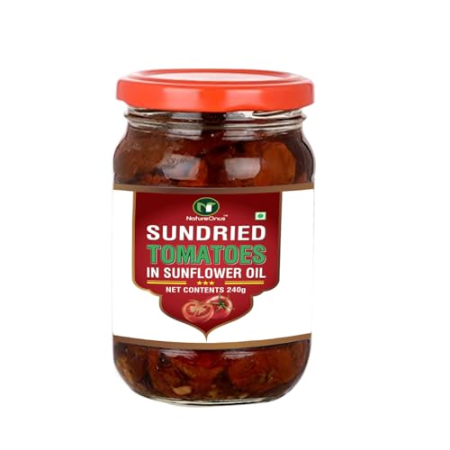 Image of NatureOnus Sun Dried Tomato in Oil 240g | Tomatoes | Hygienically Solar Dried | Anti-oxidant Rich | Use in Dips, Marinades, Salads, Pasta, Veggies, Dals, Curries, Pulav, Soups, Stews, Burgers (Sundried Tomatoes in Oil)