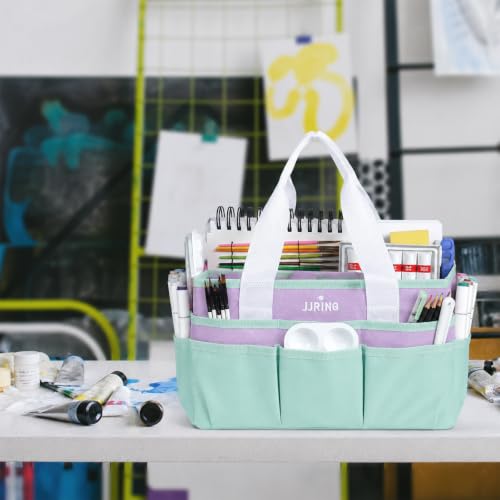 Image of JJRING Craft Organizer Tote Bag Art Storage Caddy Green and Purple