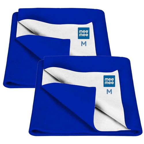 Image of Mee Mee Reusable Water Proof Cotton Bed Protector Sheet /Extra Absorbent Mat /Dry Sheets /Urine Sheet /Dry Mat Pack of 2 (70CmX100Cm) (Medium, Royal Blue)