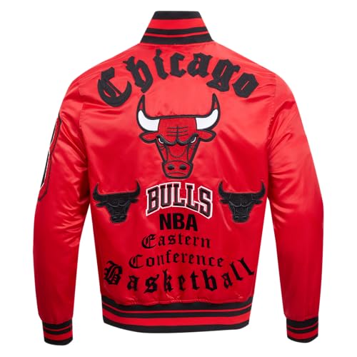 Pro Standard Mens NBA Chicago Bulls Old English Satin Jacket Red/Black L